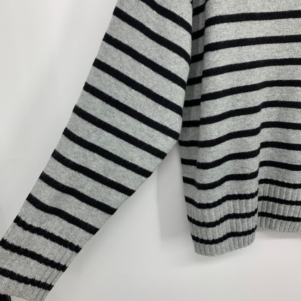 Stylus Sweater Gray Black Stripe V Neck Long Sleeve Pullover NWT - Picture 6 of 12